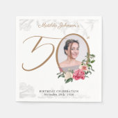 50エレガント番目の誕生日フローラの葉のカスタム写真 スタンダードカクテルナプキン (正面)