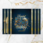 50エレガント番目の誕生日ブルー&金ゴールド紙ランチョンマット ペーパーパッド