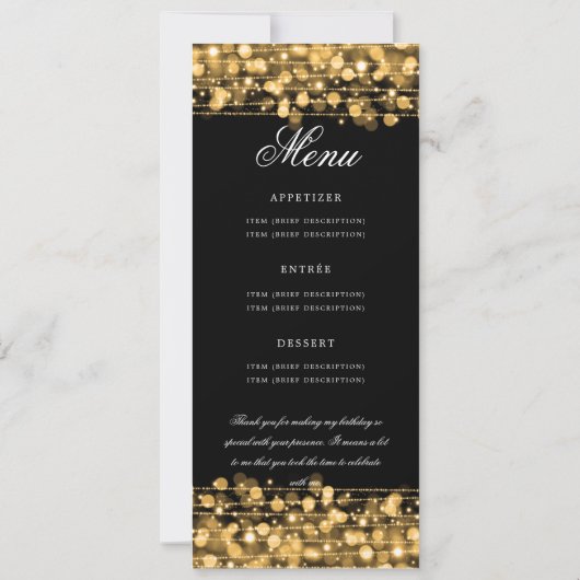50エレガント番目の誕生日プログラム金ゴールドメニュー+ありがとう 招待状 (裏面)
