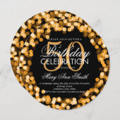 50エレガント番目の誕生日ラきらめくイト金ゴールド 招待状 (正面/裏面)