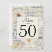 50エレガント番目の誕生日ヴィンテージ音楽フローラ 招待状 (正面)