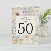 50エレガント番目の誕生日ヴィンテージ音楽フローラ 招待状 (スタンド正面)