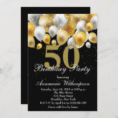 50エレガント番目の誕生日招待状金ゴールドバルーン 招待状 (正面/裏面)