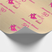 50エレガント番目の誕生日金ゴールドピンクハイヒール名 ラッピングペーパー (角)