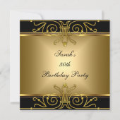 50エレガント番目の誕生日金ゴールドブラックアールデコ 招待状 (正面)