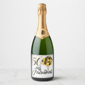 50エレガント番目の誕生日金ゴールド紙吹雪ブラックタイプ スパークリングワインラベル (正面)