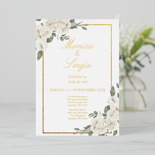 50エレガント結婚式招待状スペインの 箔招待状 (立ち正面)