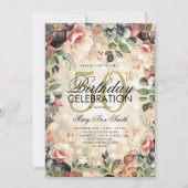 50エレガント誕生日グラム金ゴールドフローラライト 招待状 (正面)