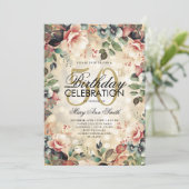 50エレガント誕生日グラム金ゴールドフローラライト 招待状 (スタンド正面)