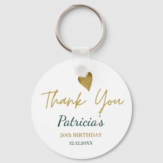 50エレガント誕生日グリーン金ゴールドありがとうございました キーホルダー (正面)