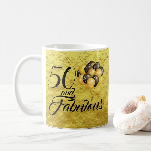 50エレガント誕生日ゴールドフォイルブラックタイポグラフィ コーヒーマグカップ (ドーナツ)