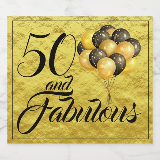 50エレガント誕生日ゴールドフォイルブラックタイポグラフィ スパークリングワインラベル (シングルラベル)