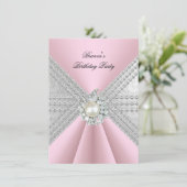 50エレガント誕生日シルバーピンクダイヤモンドパール 招待状 (スタンド正面)