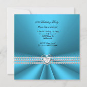 50エレガント誕生日シルバーブルーダイヤモンドハート 招待状 (裏面)
