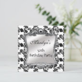 50エレガント誕生日シルバー白黒Fl 招待状 (スタンド正面)
