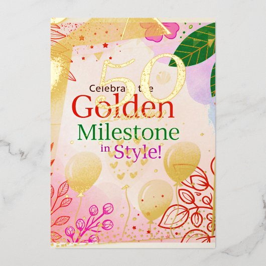 50エレガント誕生日デジタル招待状 箔招待状 (正面)