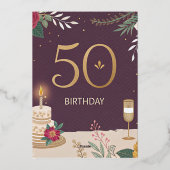 50エレガント誕生日デジタル招待状 箔招待状 (裏面)