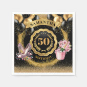 50エレガント誕生日ナプキンス金ゴールドバルーンが輝いた スタンダードカクテルナプキン (正面)