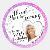 50エレガント誕生日パープルピンク ラウンドシール (正面)