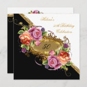 50エレガント誕生日ピンク薄紫白金ゴールド 招待状 (正面/裏面)