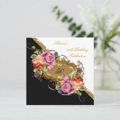 50エレガント誕生日ピンク薄紫白金ゴールド 招待状 (スタンド正面)