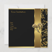 50エレガント誕生日ブラック金ゴールドフローラボウ2 招待状 (裏面)