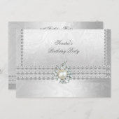 50エレガント誕生日ホワイトダイヤモンドパール 招待状 (正面/裏面)