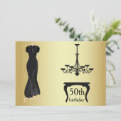 50エレガント誕生日金ゴールドとブラック招待状 招待状 (スタンド正面)