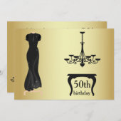 50エレガント誕生日金ゴールドとブラック招待状 招待状 (正面/裏面)