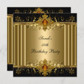 50エレガント誕生日金ゴールドブラックアールデコジュエル 招待状 (正面/裏面)