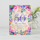 50エレガント誕生日金ゴールドレインボーフローラライト 招待状 (スタンド正面)