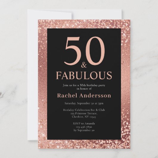 50エレガント誕生日金属バラ金ゴールドパーティー 招待状 (正面)