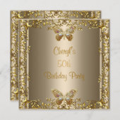 50エレガント誕生日銅金ゴールド蝶 招待状 (正面/裏面)