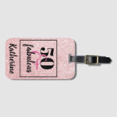 50エレガント誕生日50と素晴らしいピンクのグリッター ラゲッジタグ (正面横)
