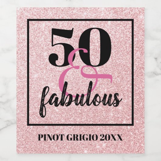 50エレガント誕生日50と素晴らしいピンクグリッター ワインラベル (シングルラベル)