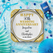 50エレガント金ゴールド結婚記念日 ペーパープレート (パーティー)