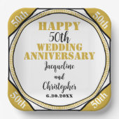 50エレガント金ゴールド結婚記念日 ペーパープレート (正面)