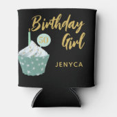 50エレガントth誕生日ガールカップケーキパーティーブラック 缶クーラー (正面)