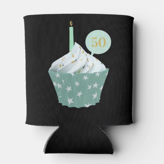 50エレガントth誕生日ガールカップケーキパーティーブラック 缶クーラー (裏面)