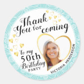 50エレガントth誕生日ティール（緑がかった色）ブルーサンキュー ラウンドシール (正面)
