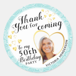 50エレガントth誕生日ティール（緑がかった色）ブルーサンキュー ラウンドシール