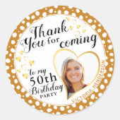50エレガントth誕生日ホワイト金ゴールド秋ありがとう ラウンドシール (正面)