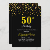 50エレガントth 6070誕生日オンブラック 招待状 (正面/裏面)