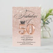 50エレガントth & Fabulous birthdayバラ金ゴールド写真 招待状 (スタンド正面)