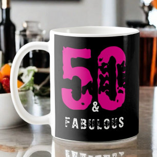 50カスタムと素晴らしいピンクの白い黒モノグラーム コーヒーマグカップ