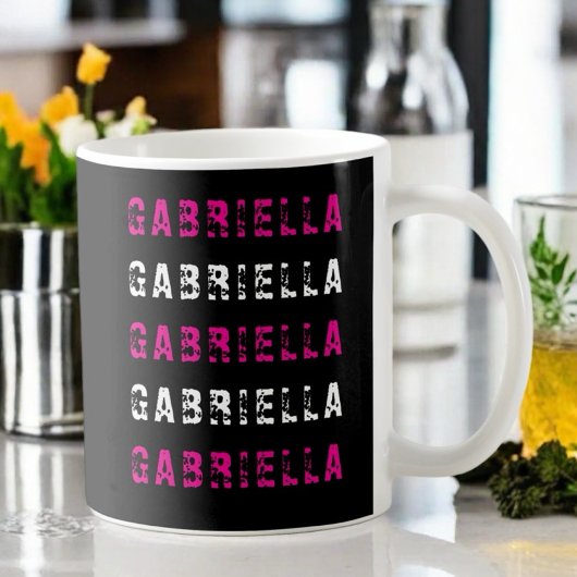 50カスタムと素晴らしいピンクの白い黒モノグラーム コーヒーマグカップ