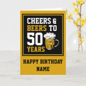 50カスタム歳50歳の誕生日に応援とビール カード (黄色い花)