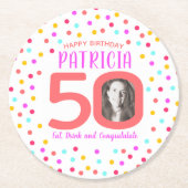 50カスタムthカラフルサンゴ紙吹雪 ラウンドペーパーコースター (正面)