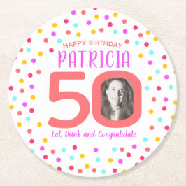 50カスタムthカラフルサンゴ紙吹雪 ラウンドペーパーコースター