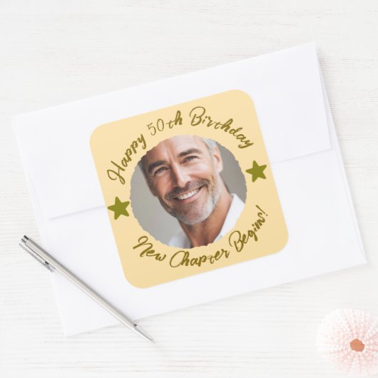 50カスタムth誕生日ありがとうギフトステッカー | 写真 スクエアシール (封筒)